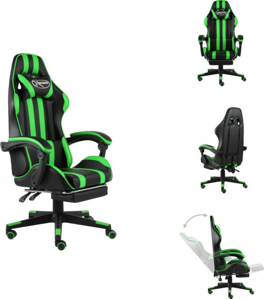 vidaXL Gaming-Stuhl mit Fußstütze Schwarz und Grün Kunstleder - Bürostühle