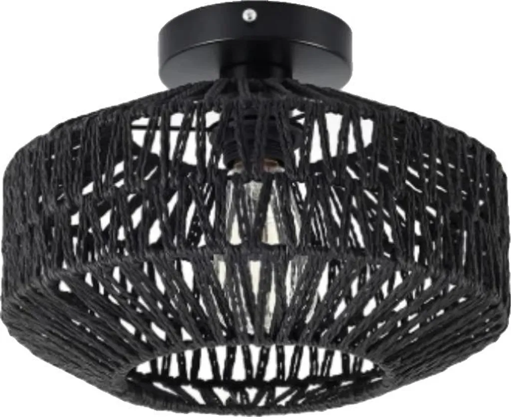 Plafonnier en Rotin Tissé à la Main Noir Design Bohème Chic E27