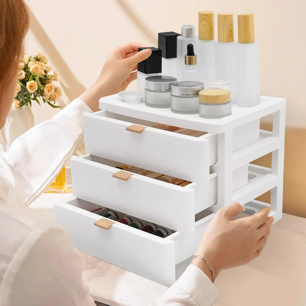 Rangement de bureau blanc pour documents et accessoires - 3 tiroirs