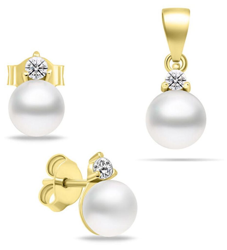 Elegant Gold Plated Pearl Jewelry Set SET227Y (Earrings, Pendant)