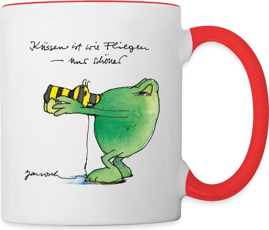 Spreadshirt Janosch Günter Kastenfrosch Küssen Ist Wie Fliegen Tasse Zweifarbig, One size, Weiß/Rot