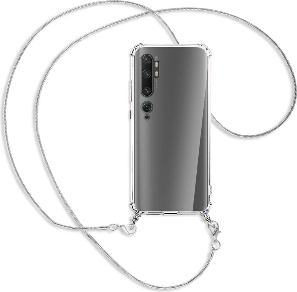 Handykette Backcover-Schutzhülle mit Band (Metall silberfarben) für Xiaomi Mi Note 10 (Pro) - silberfarbene Kette Snake