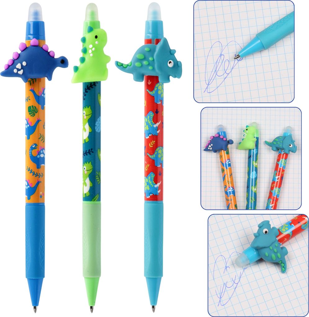 Dinosaurier Radiergummi-Stift mit Gel-Tinte, Automatischer Stift, Blaue Tinte, Radierbar, Schulstift 0,7 mm