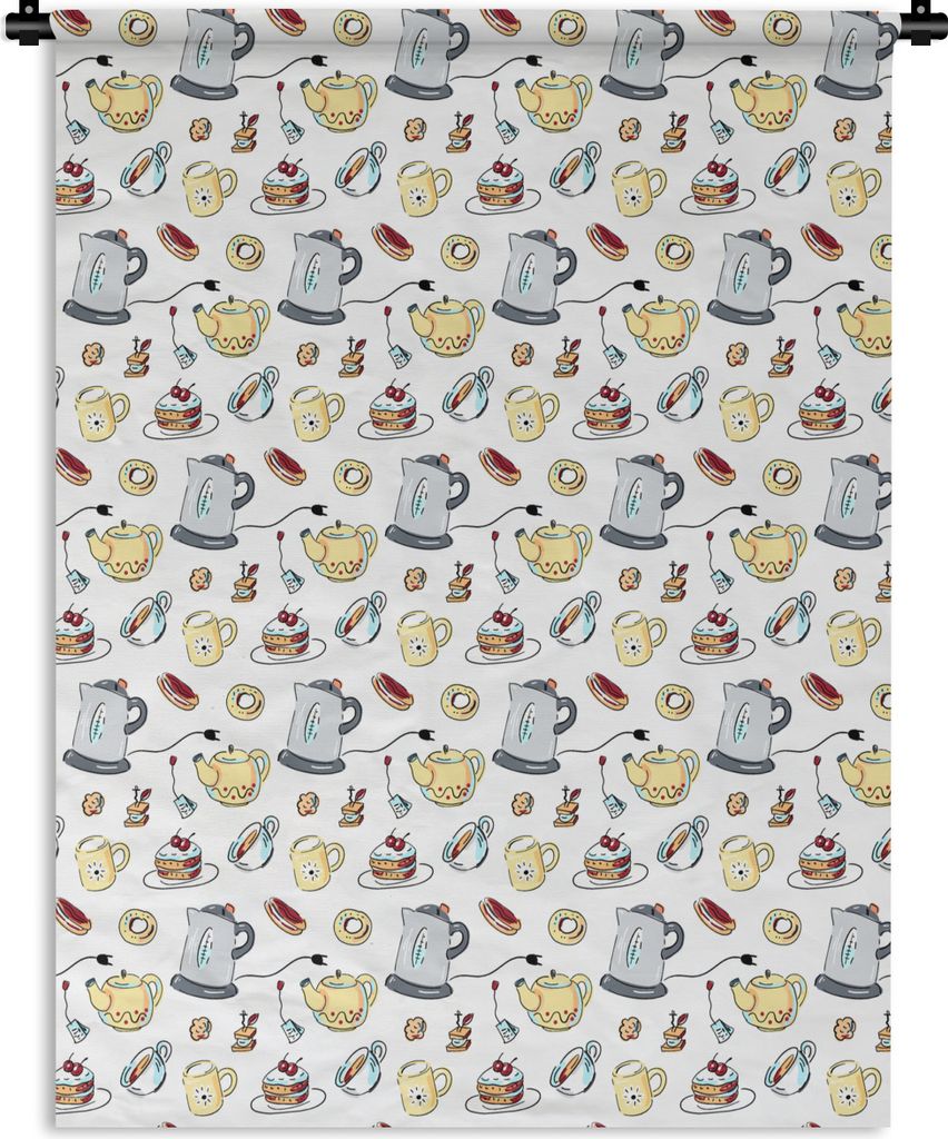 MuchoWow Wandteppich Wandbehang Muster - Tee - Torte - Hoher Tee 150x200 cm Tapisserie Dekoration Wandtuch - Wandaufhängung - Moderner