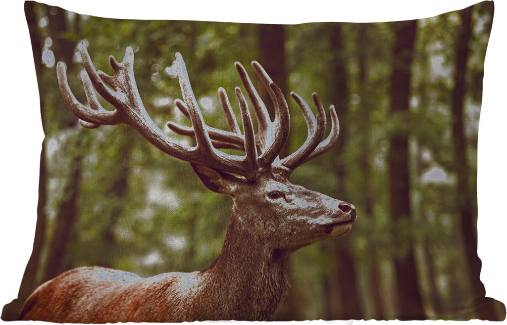 MuchoWow Outdoor Kissen - Hirsch - Natur - Geweih - Wald - Tiere - 50x30 cm - Wetterfest - Lounge Kissen - Sofa kissen - Wohnzimmer Dekoration