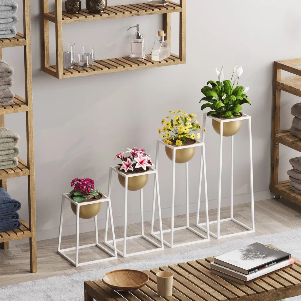 Grand cache-pot design blanc en métal rond pour plante d'intérieur