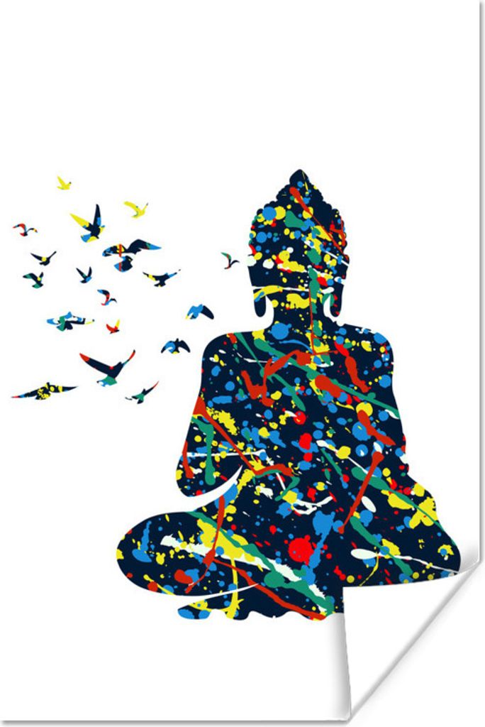 MuchoWow Poster Buddha - Vögel - Farbe 60x90 cm - Wanddekoration