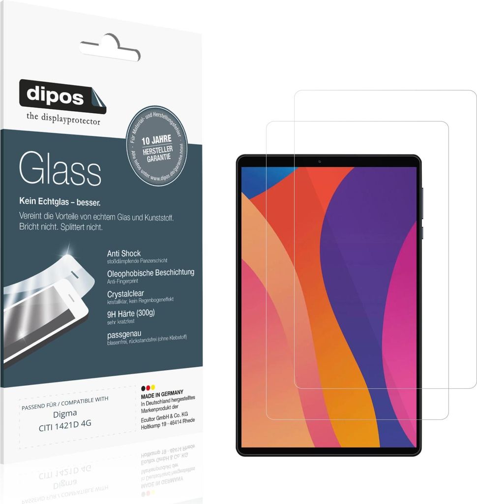 2x Schutzfolie für Digma CITI 1421D 4G - Anti-Shock 9H Folie dipos Glass Kunststoffglas