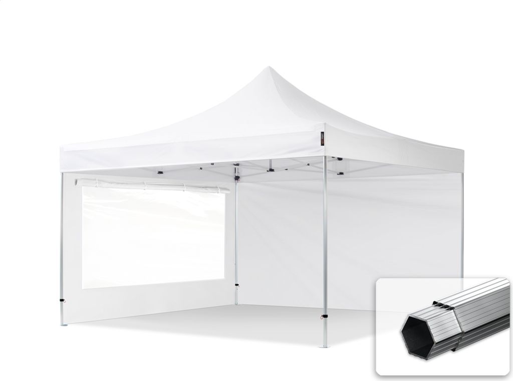 TOOLPORT 4x4m Aluminium Faltpavillon, inkl. 2 Seitenteile, weiß
