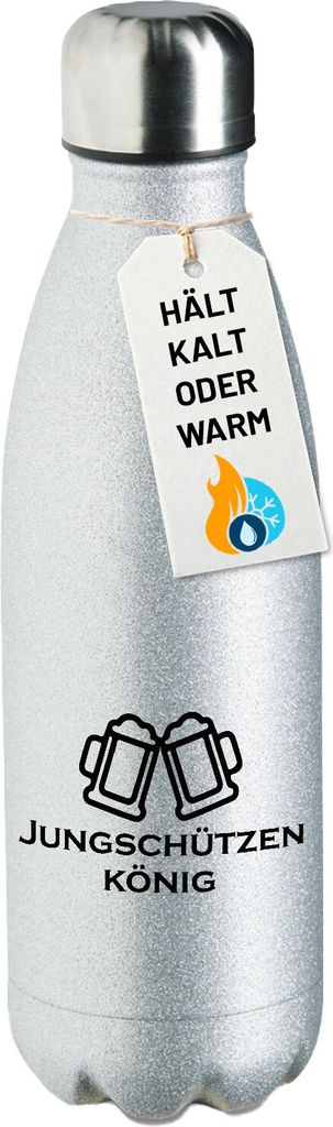 Huuraa Trinkflasche Jungschützenkönig Schützenfest 500ml Silver Edelstahl Wasserflasche Trinkflasche Geschenkidee