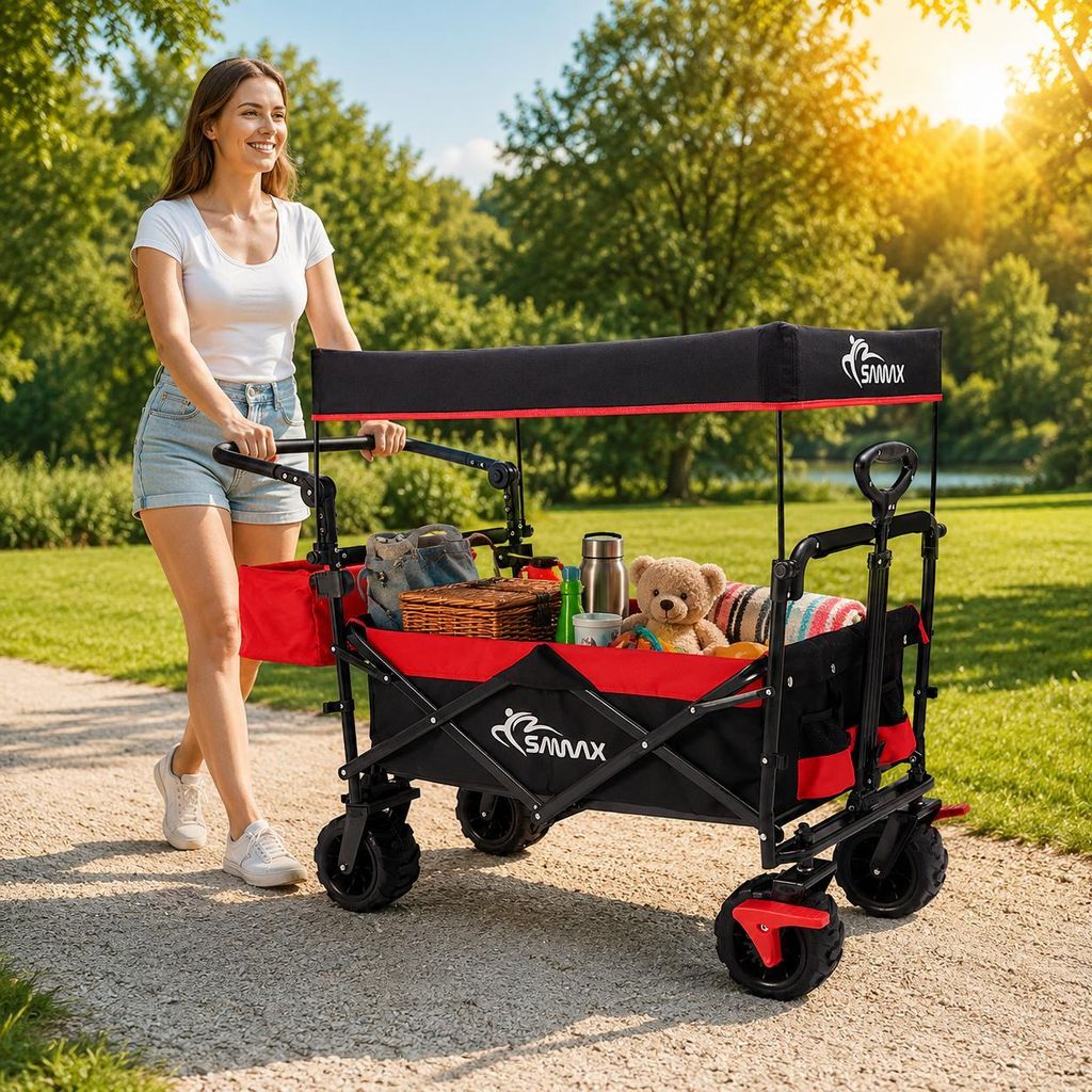 SAMAX Faltbarer Bollerwagen Offroad mit Dach - Schwarz / Produktbild 