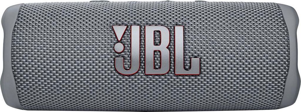 A gray JBL FLIP 6 portable waterproof speaker is shown against a white background.