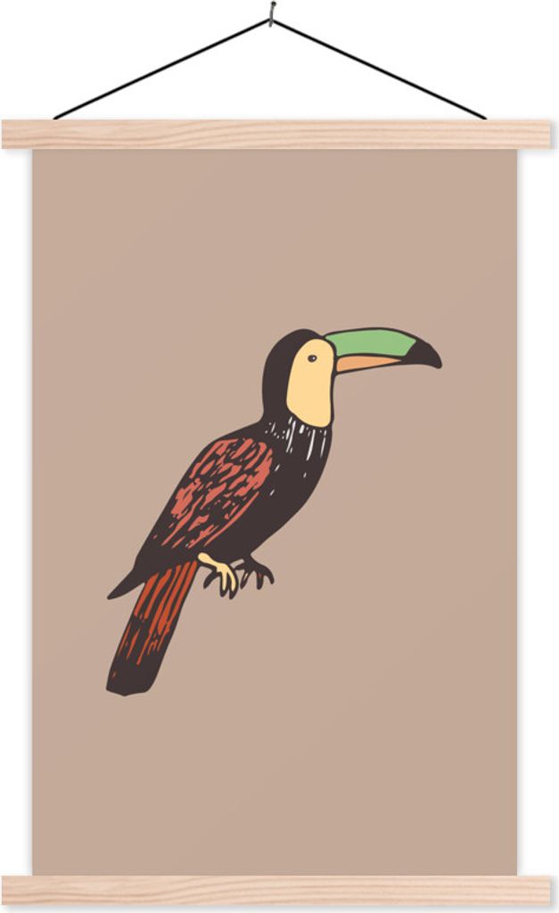 MuchoWow Textilposter Tukan - Kinder - Braun - Jungen - Mädchen 40x60 cm mit holzfarbenen Rahmen - Poster