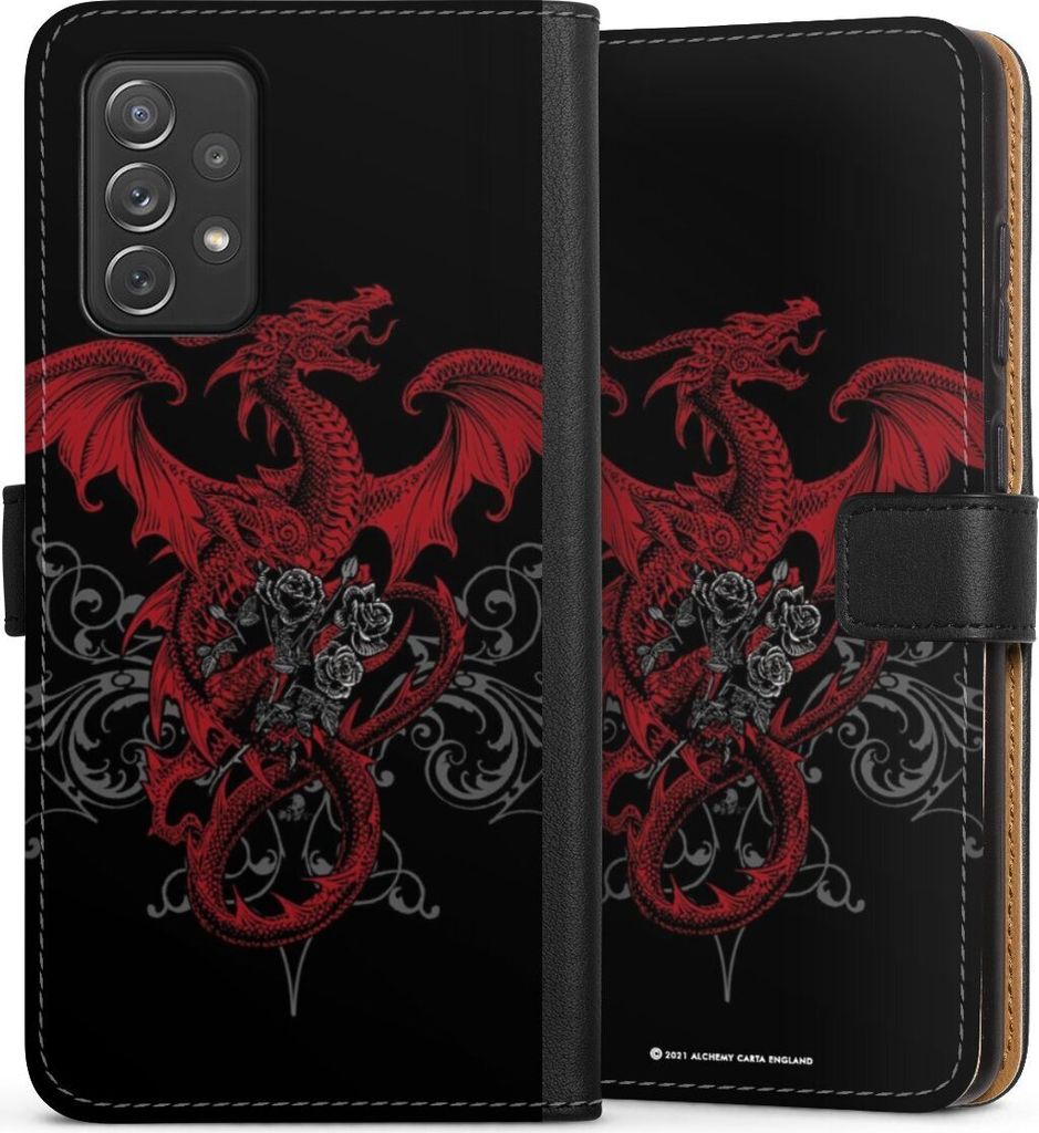 DeinDesign Klapphülle für Samsung Galaxy A72 Handytasche Lederhülle Tasche Drache Gothic Rot