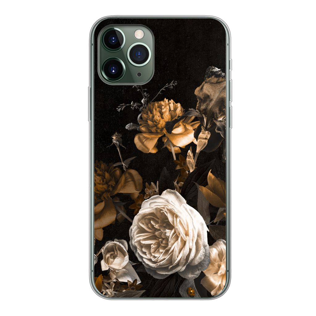 MuchoWow Handyhülle Schutzhülle Hülle für iPhone 11 Pro Rose - Gold - Blumenstrauß Silikon Softcase Handy Hülle - Handy