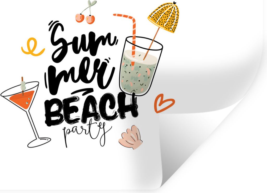 MuchoWow Wandtattoo Wandsticker Wandaufkleber Cocktail - Sommer - Schwarz 90x60 cm Selbstklebend und Repositionierbar - Aufkleber