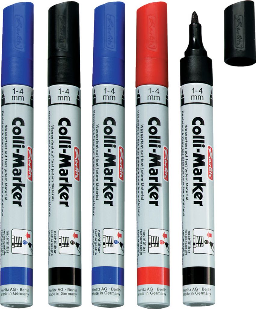 5 Herlitz Permanentmarker "Colli Marker" / 1-4mm / 2x schwarz, 2x blau, 1x rot