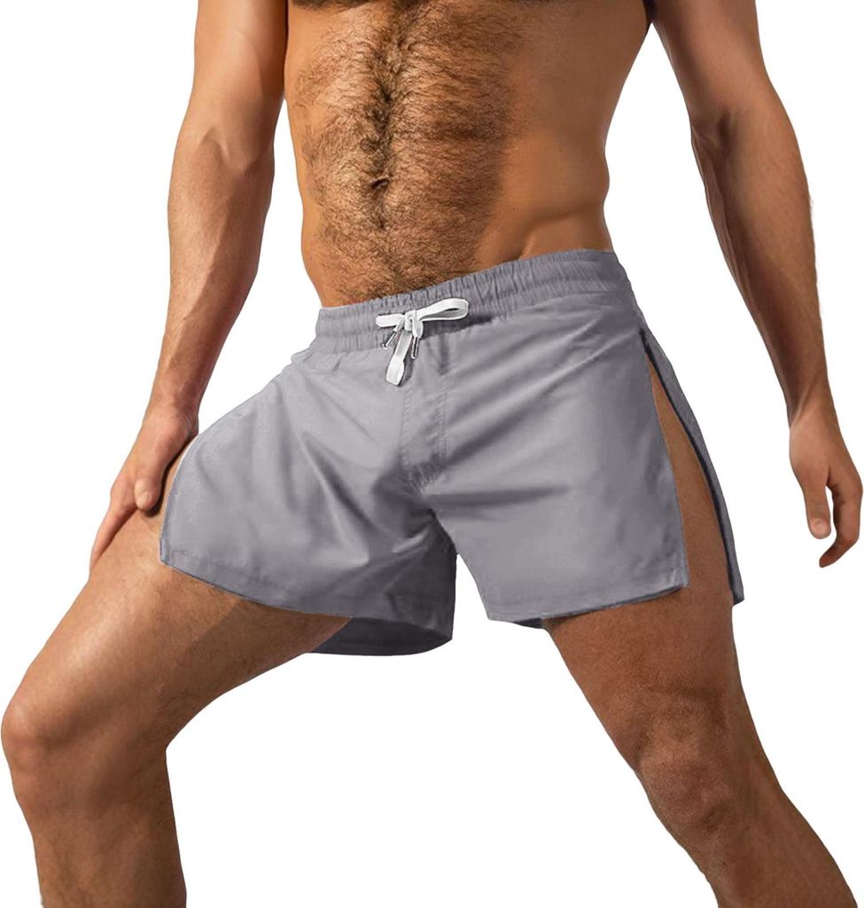 Sommer Herren Sport Shorts Seitlicher Reißverschluss Schnelltrocknend Atmungsaktiv Gym Workout Kurze Hose Elastische Taille Kordelzug Athletisch L...