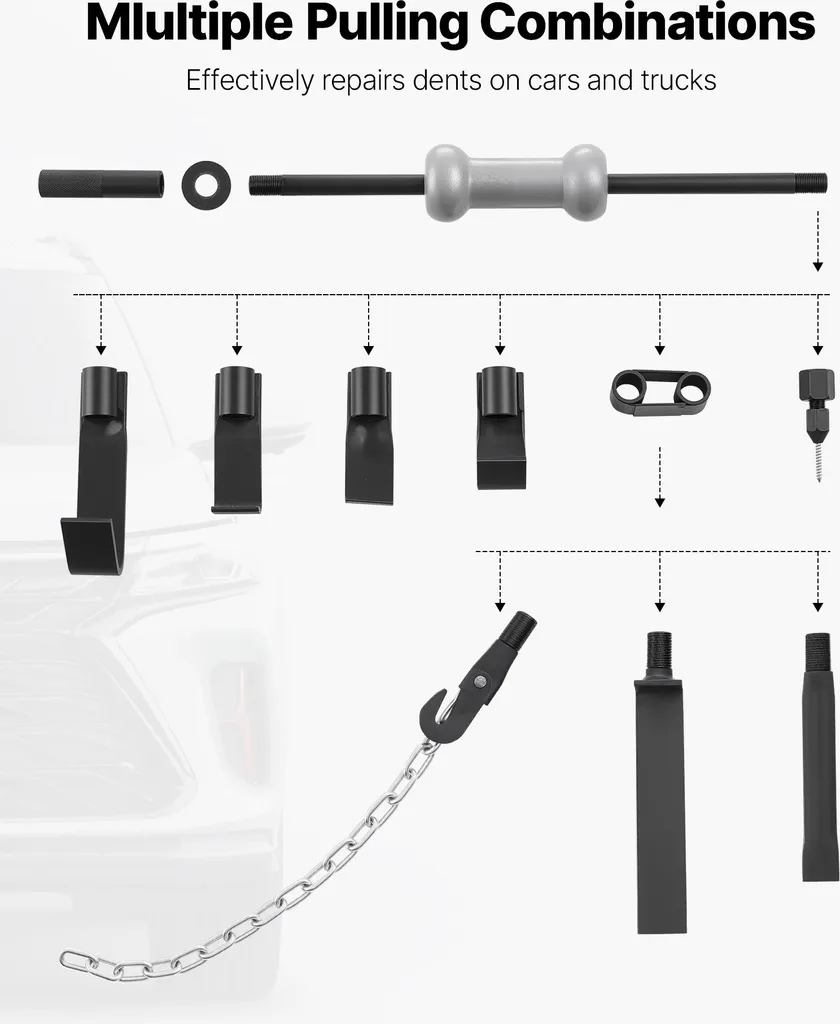 VEVOR estrattore di ammaccature 4,5 kg 13 in1 set di rimozione di ammaccature con martello scorrevole, strumento di riparazione della carrozzeria per la rimozione di danni all'auto, telaio di riparazione con barra di estensione e impugnatura antiscivolo - 3