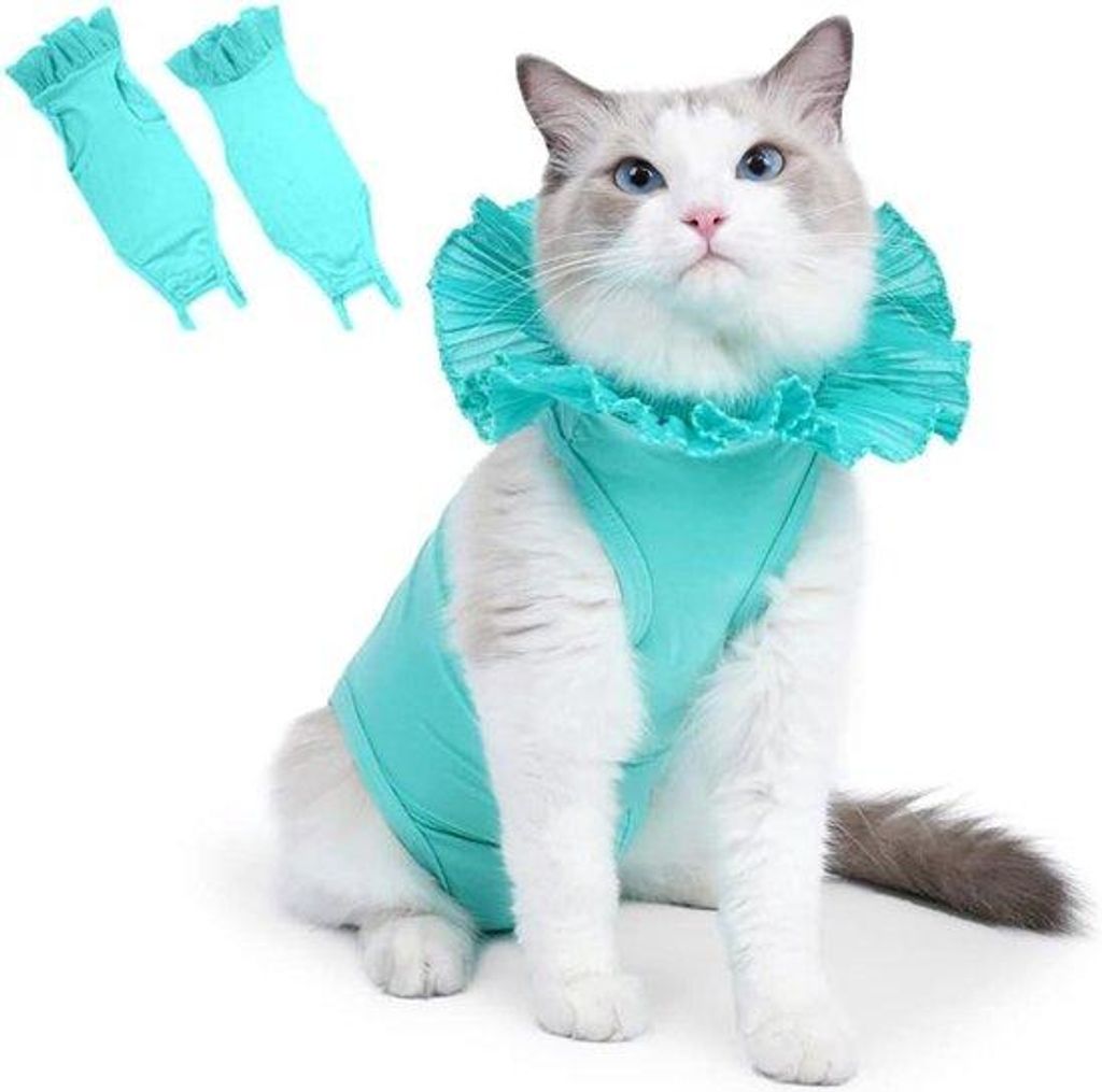 Kattenherstelpak Anti-Likken en Ademend - Groen - Geschikt voor Buikwonden und Hauterkrankungen