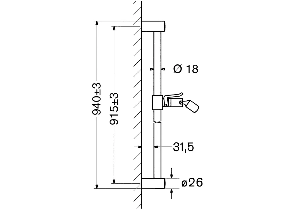 Barre de douche HANSA 915 mm chromée avec support mural réglable - 2