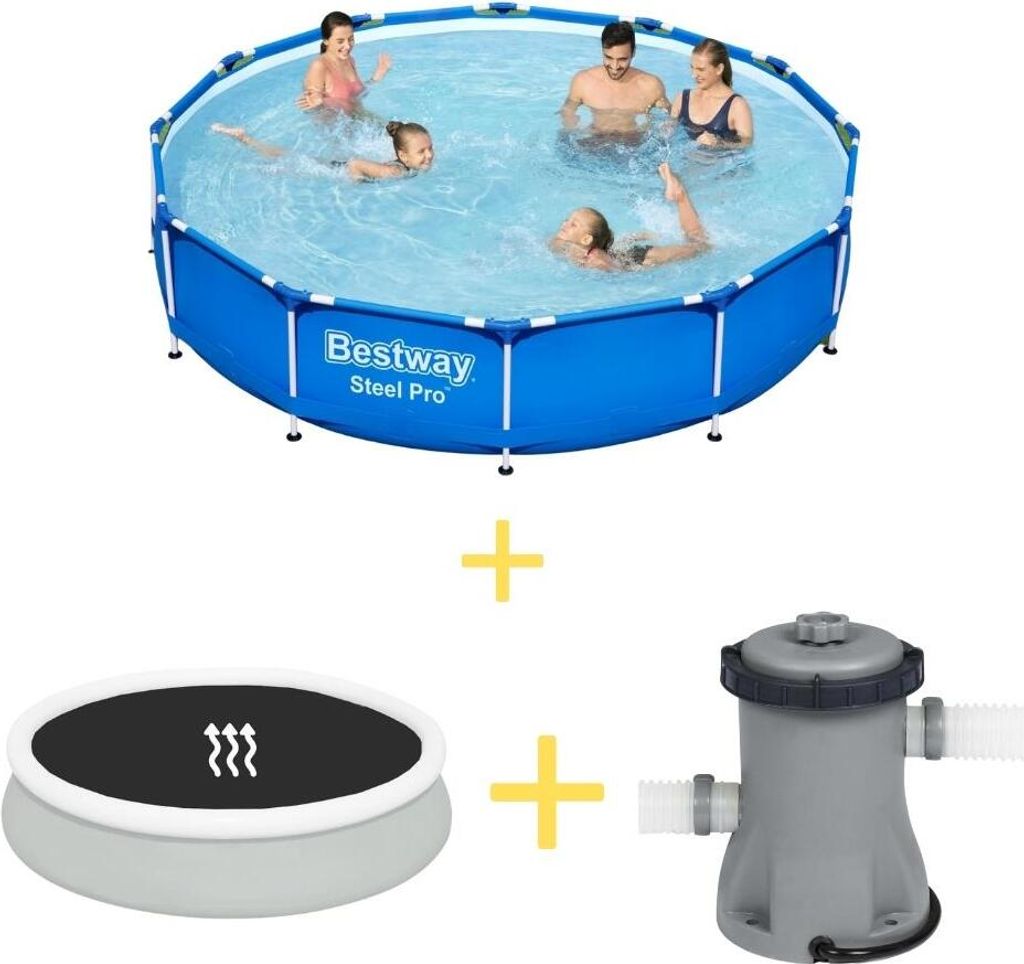 Bestway Pool - Steel Pro - 366 x 76 cm - Inklusive Solarsegel & Filterpumpe