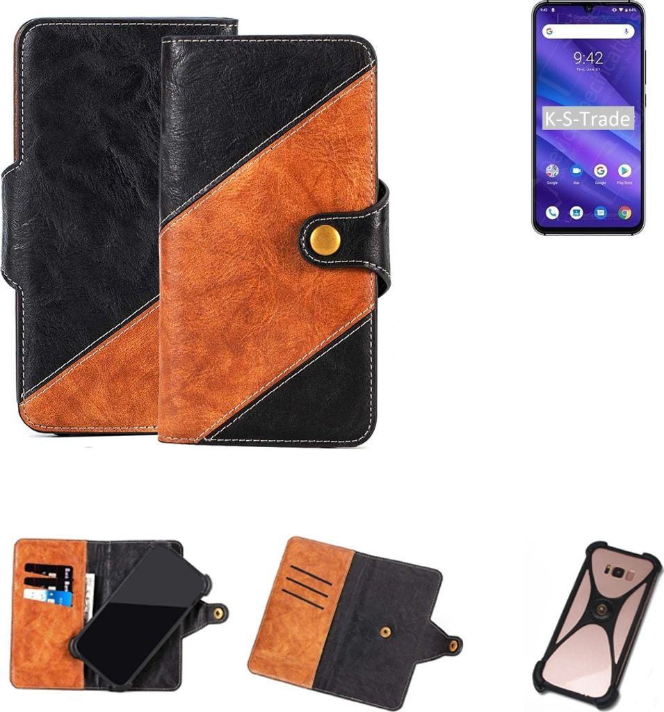 K-S-Trade Handyhülle Schutzhülle Bookstyle Case Wallet-Case kompatibel mit UMIDIGI A5 Pro Handy Cover Bumper Klapphülle schwarz hellbraun 1x