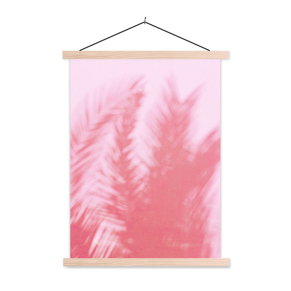 MuchoWow Textilposter Pflanzen - Blätter - Rosa 120x160 cm mit holzfarbenen Rahmen - Plakatkarton