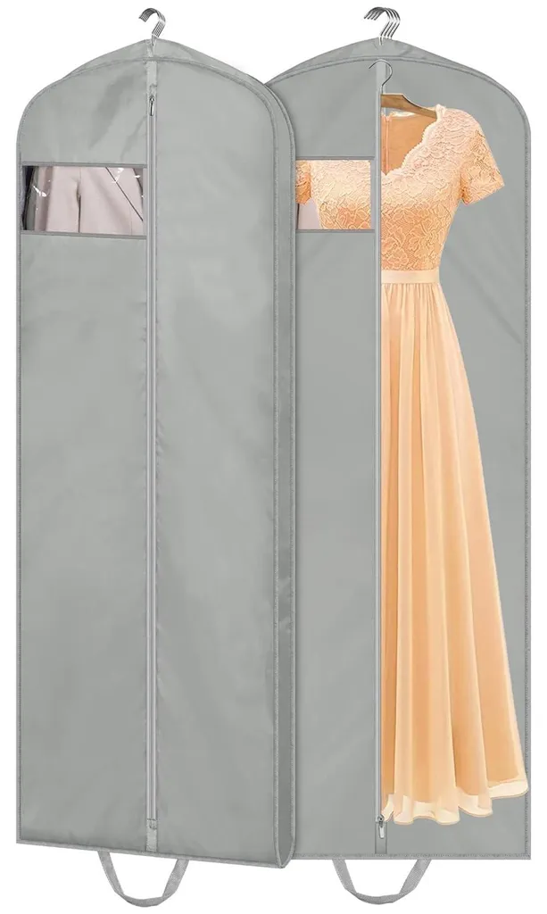 Lot de 2 housses de protection vêtements longues 165 cm anti-mites grises