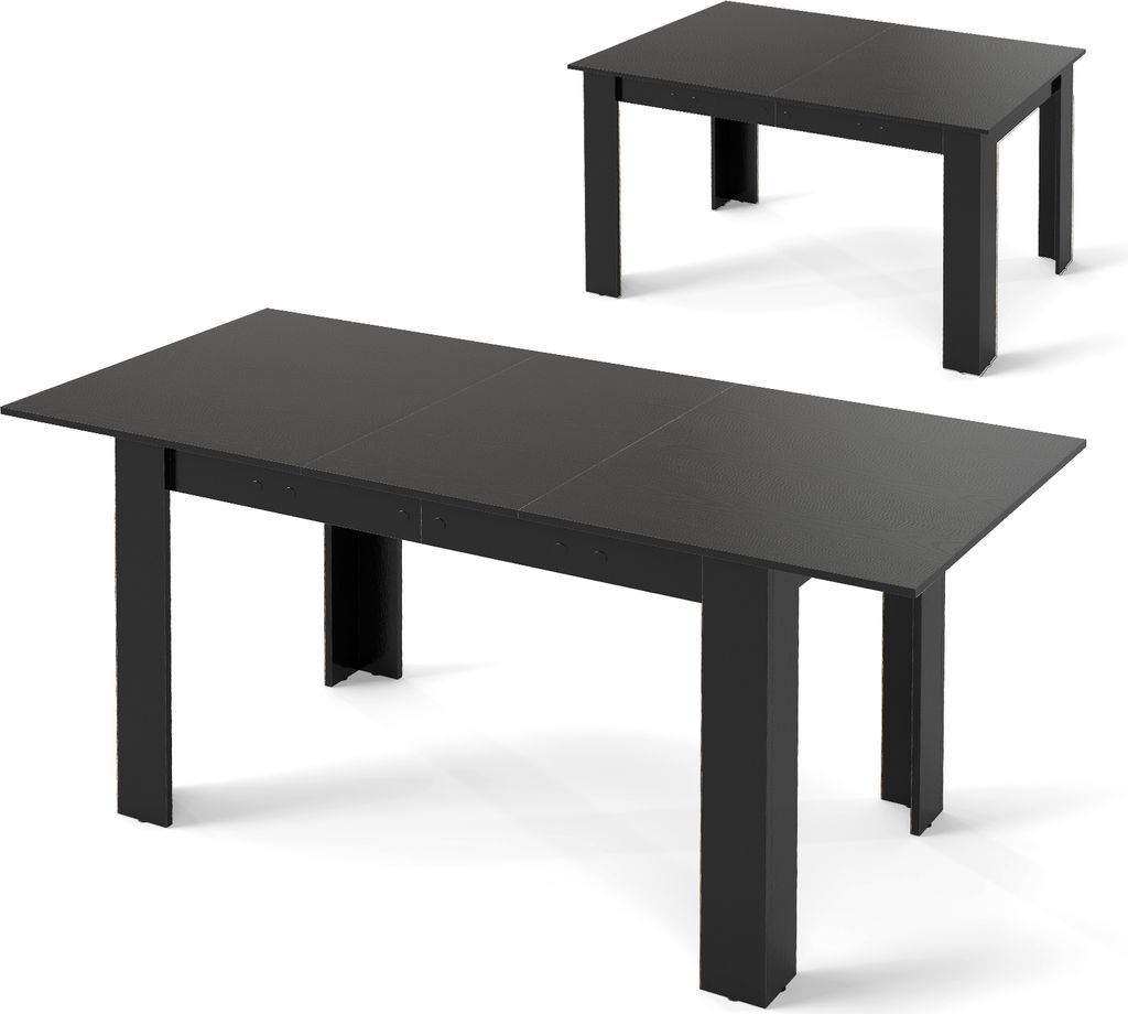 Two dark gray tables on a white background. One table is in the foreground and appears to be extended, while the other is in the background and appears to be in its smaller configuration.