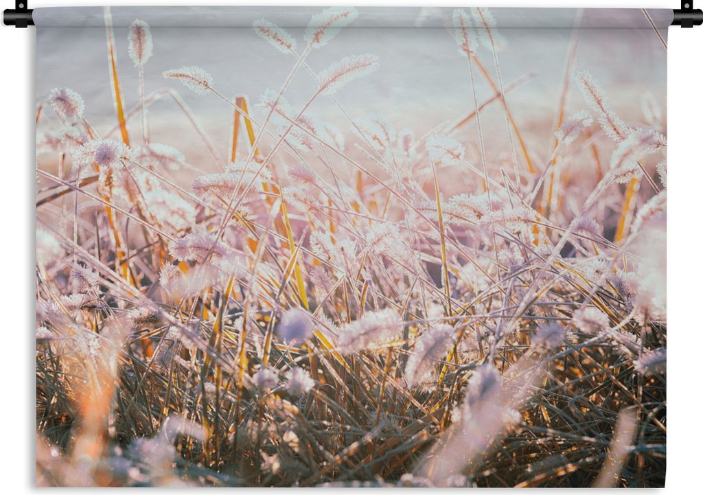 MuchoWow Wandteppich Wandbehang Gras - Sonne - Winter - Schnee 120x90 cm Tapisserie Dekoration Wandtuch - Wohnen - Aufhänger für die Wand