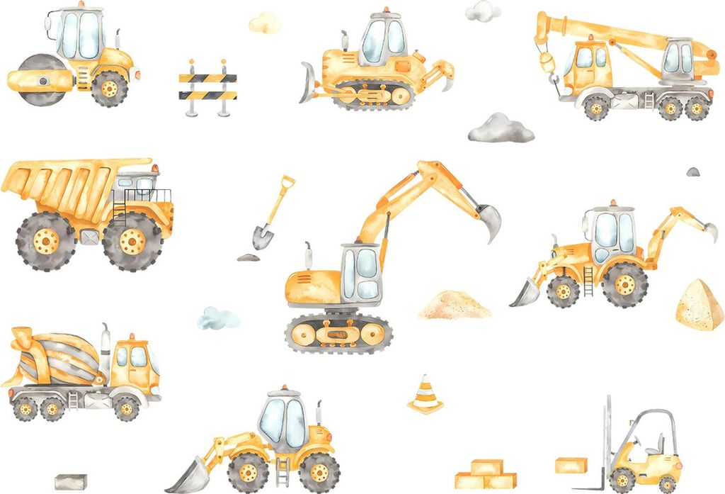 Wandsticker Bagger Fahrzeuge Set,Wandtattoo für das Kinderzimmer, Kinderzimmer Jungen Selbstklebend Wandsticke,Wandaufkleber Baufahrzeuge Traktor ...