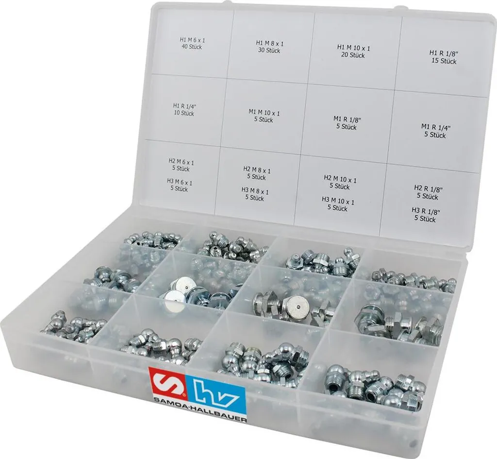 Assortiment de Graisseurs Hydrauliques en Acier Zingué - Boîte 170 pcs