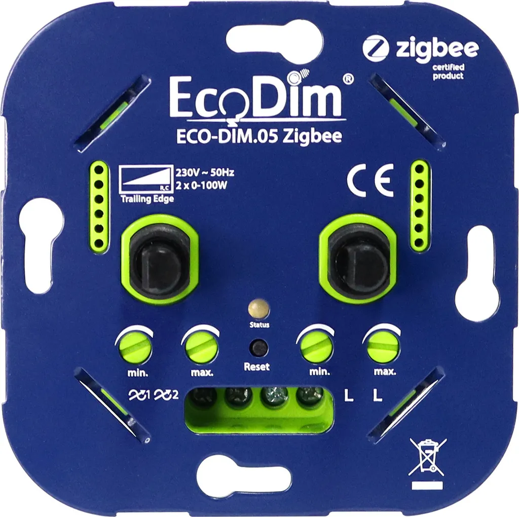 EcoDim Double Variateur Zigbee LED 2x100W Encastrable à Coupure de Phase