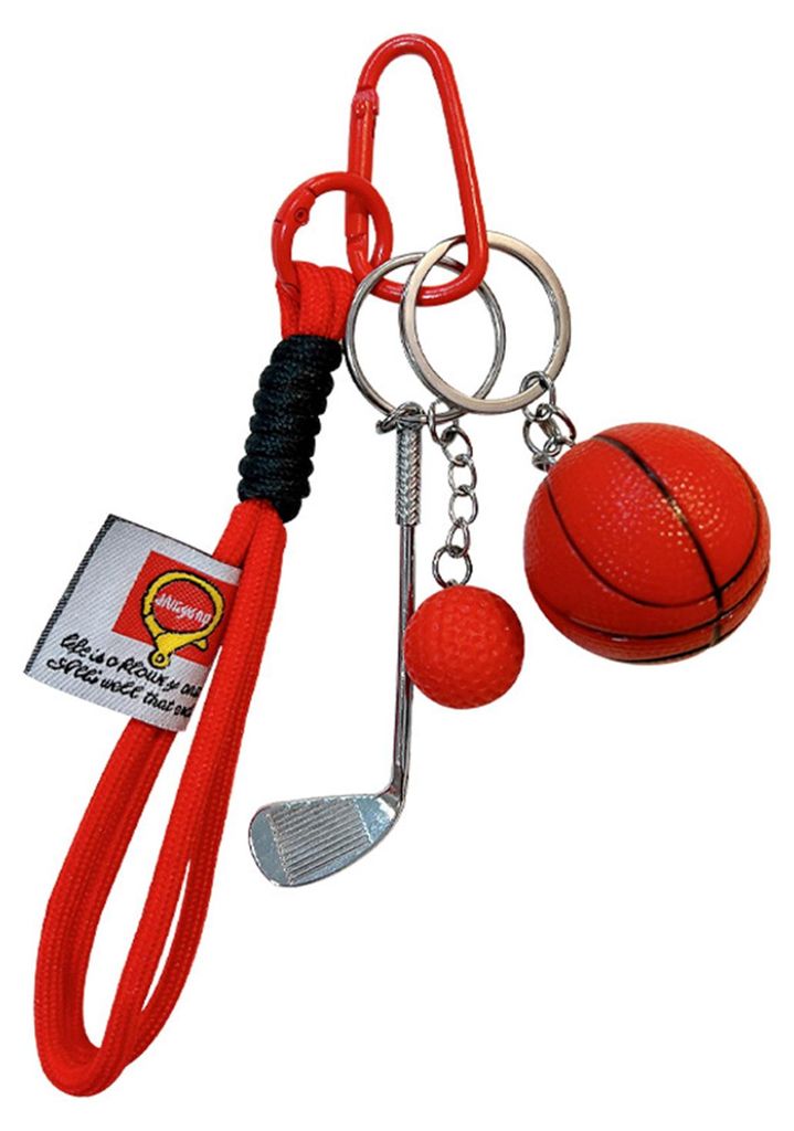 Schlüsselanhänger mit Sportanhänger, geflochtenem Seil, Metallkarabiner, Mini-Basketball, Golfschläger-Charm, Taschenaufhänger-Accessoire