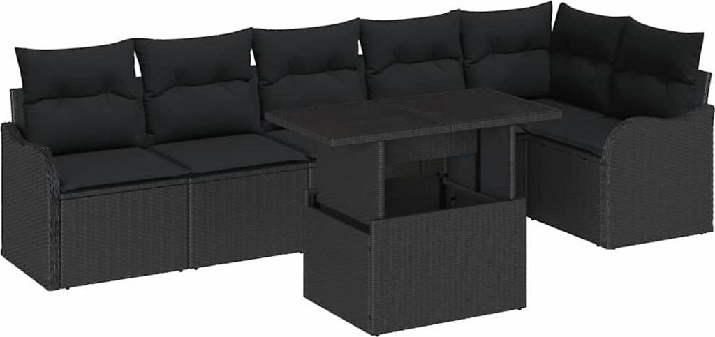 (Robust Möbel) Sofa Set mit Kissen 7 pcs Schwarz Poly Rattan - Terassenmöbel DEMöbel896036