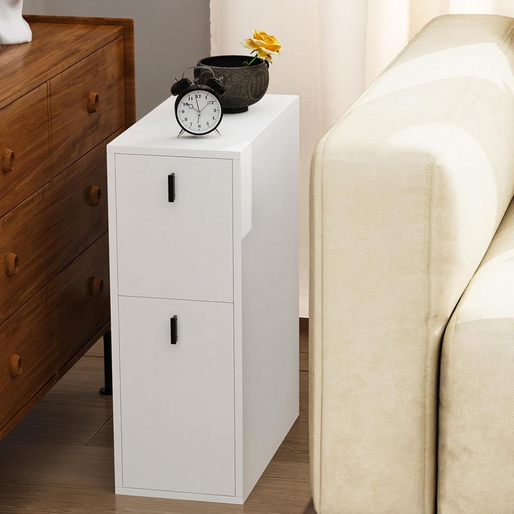 Beistelltisch mit 2 Schublade,Nachttisch schmal Nachtschrank,Sofatisch Couchtisch für Schlafzimmer,Wohnzimmer 25x50x70cm Weiß