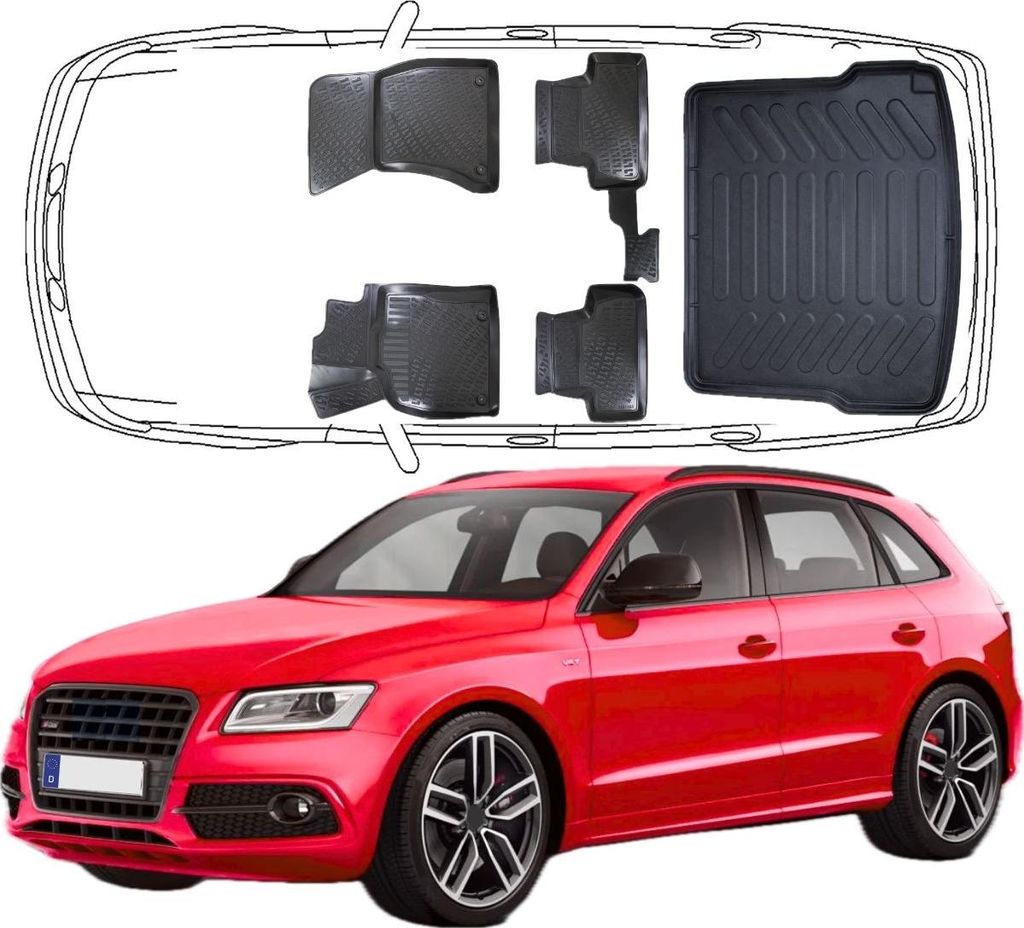 3D Auto Fußmatten & Kofferraumwanne Set Kompatibel mit Audi Q5 8R 2008-2016