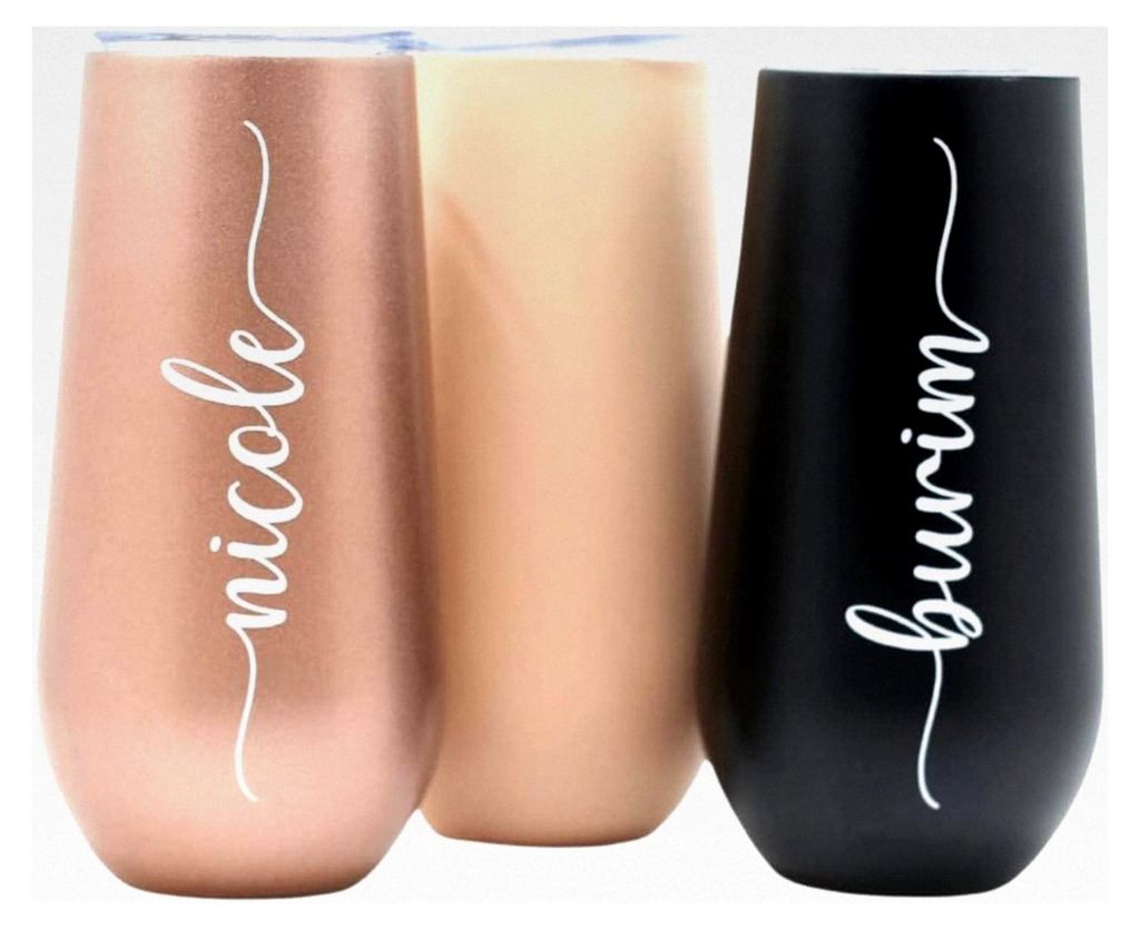 Thermobecher Sektglas - personalisierbar - Edelstahl - Mit Deckel (roségold)