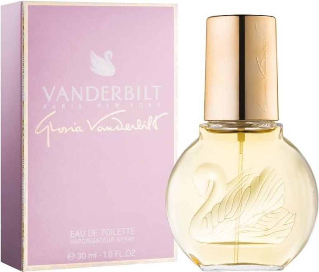 A perfume bottle and its packaging are displayed side-by-side against a white background.