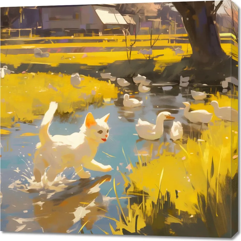 Image 90 x 90 cm Soleil dans le village - Tableau décoratif carré