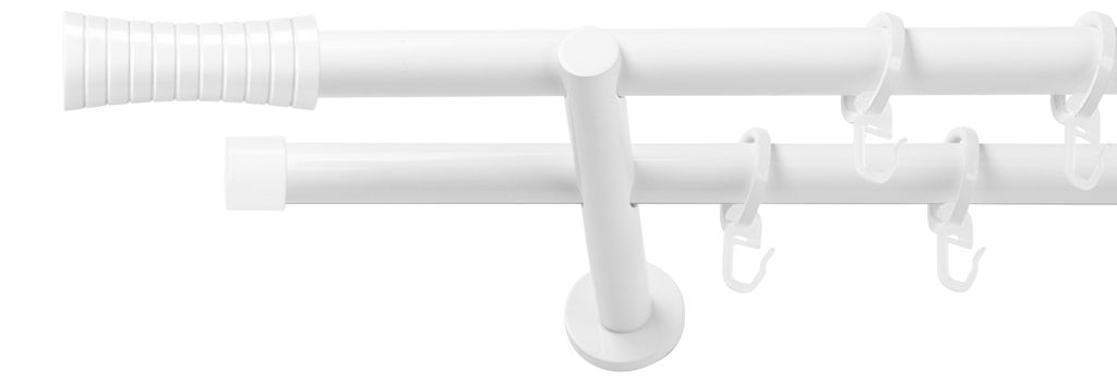 SN Deco Gardinenstange Nancy, 19 mm, 2-läufig, Stahl, Komplett-Set mit Ringen, Auflageträger, 150 cm, weiß