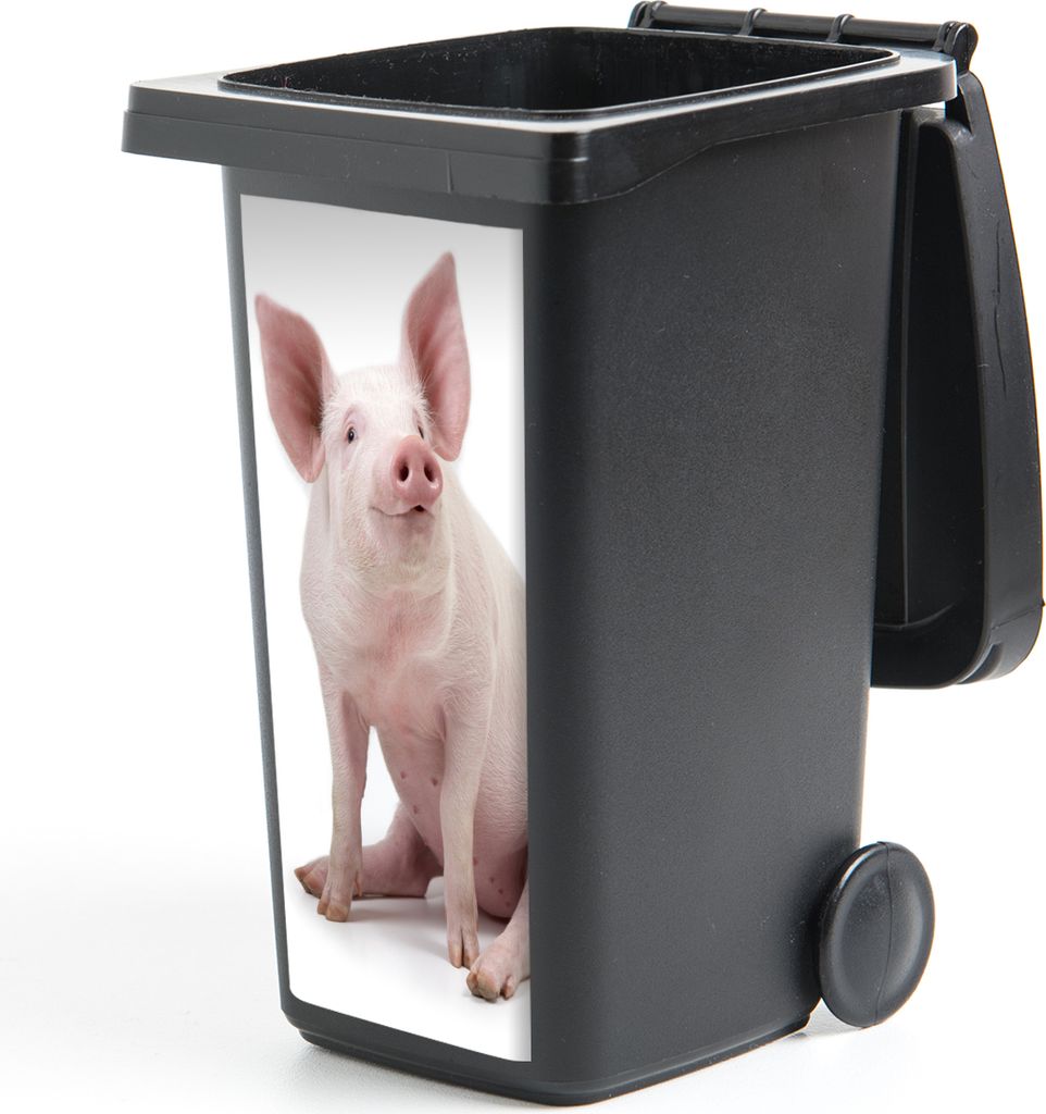 MuchoWow Mülltonnenaufkleber Schwein - Bauernhoftiere - Weiß 38x80 cm - Behälteraufkleber - Mülleimer-Aufkleber - Container-Aufkleber