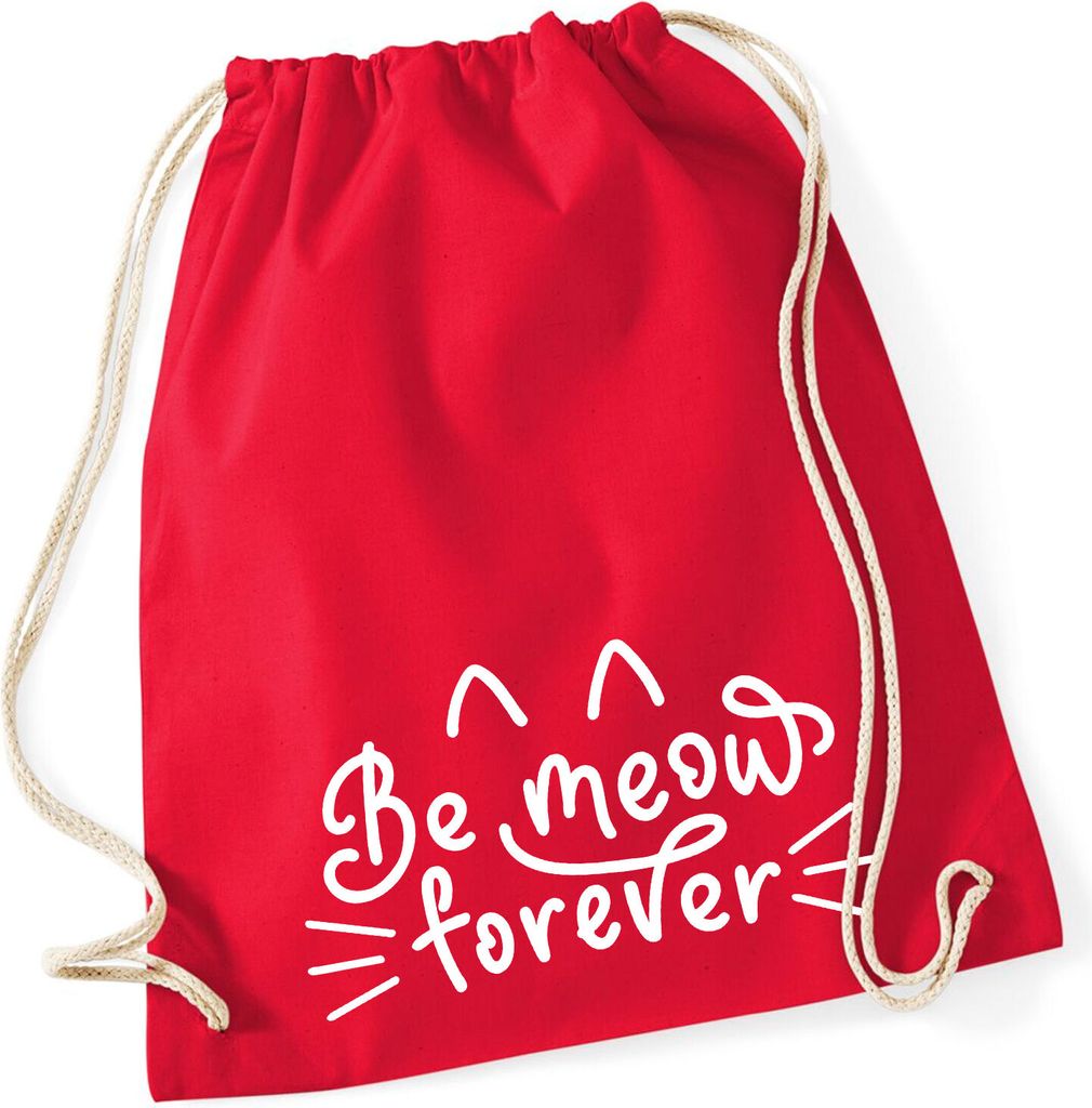 Huuraa Turnbeutel Be meow forever Katze 12 Liter Classic Red Baumwolle Rucksack Geschenkidee