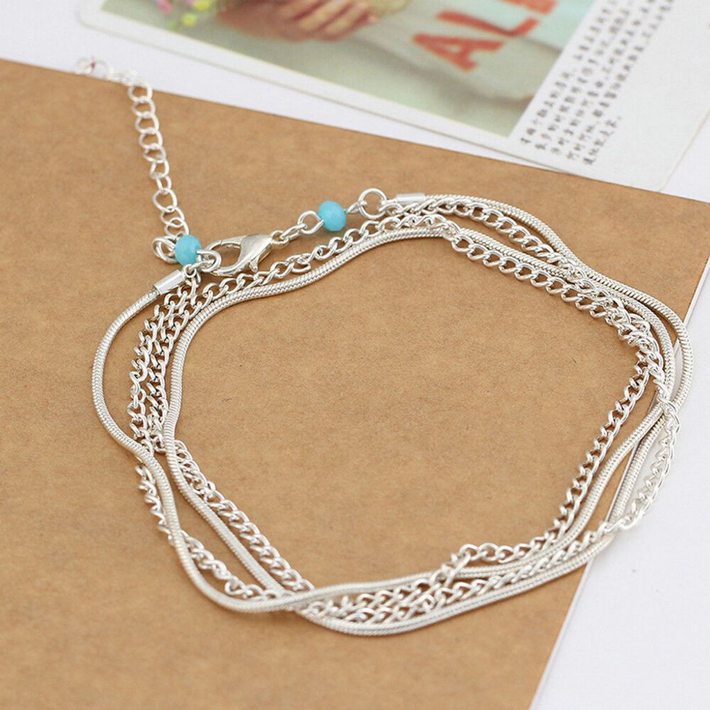 AMDXD Strand Fußkettchen, Doppel Kette Fußkette Für Frauen Strandschmuck, Gold, 25CM