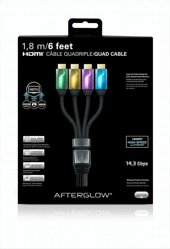 Câble HDMI Afterglow pour console de jeux et TV - 4 unités multicolores