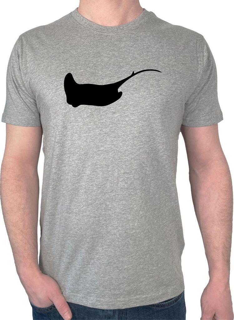 Huuraa Herren T-Shirt Rochen Silhouette XXL Sport Grey Bio Baumwolle Fairtrade Herrenshirt Geschenkidee
