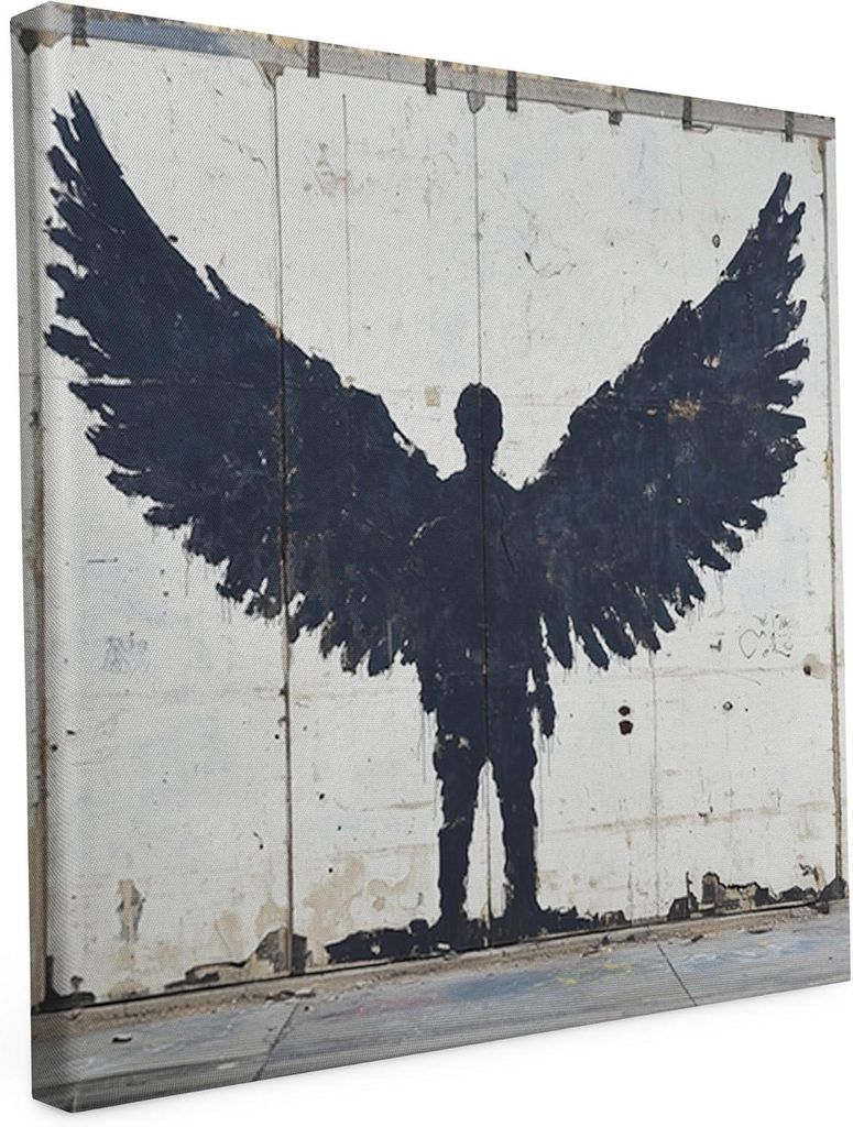 Banksy Motiv - Held mit Flügel - 40 x 40 cm - Wandbild auf Leinwand - matter Kunstdruck - Graffiti - Street Art - 2cm Holzrahmen - Keilrahmen bedr...