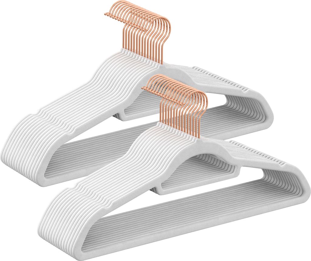 SONGMICS Kleiderbügel Samt, 30er Set, Bügel, rutschfest, kleine Stange für Krawatten, 360° drehbarer Haken, 0,6 cm dick, platzsparend, 43,5 cm ...