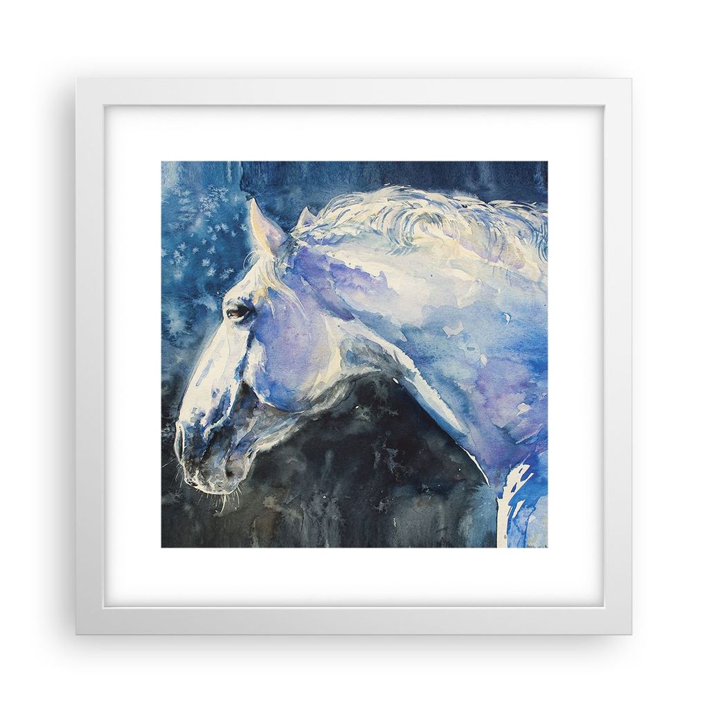 Gerahmtes Poster - Weißer Rahmen - Pferd Aquarell Porträt - 30x30 cm - Wand Bild - Wanddeko - Wandbilder - Kunstposter - Wandposter - Bilderrahme...